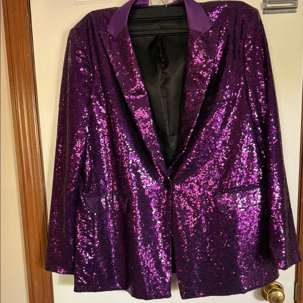 Unisex Purple Sequin Blazer Jacket - Shimmering Blazer Festive Costume Cosplay